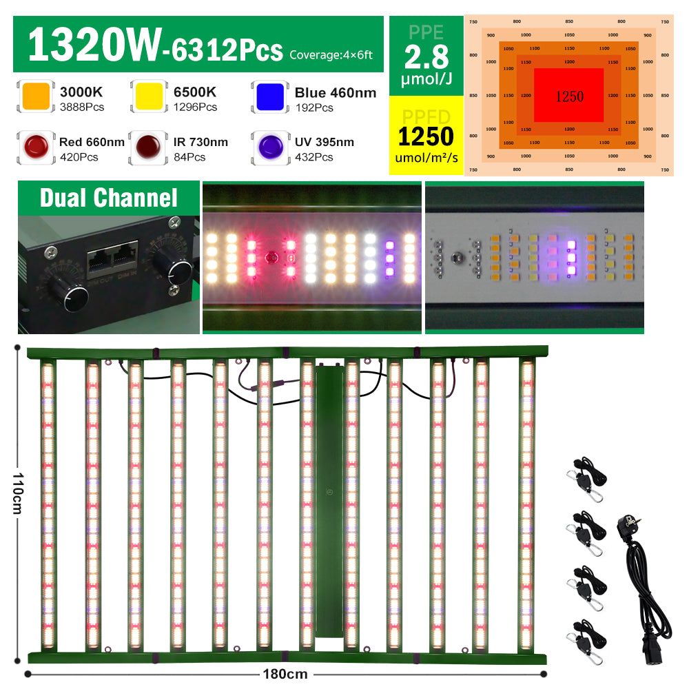 1320W Full Spectrum LED Grow Light LM281B High Brightness For Greenhouse Tent Plants