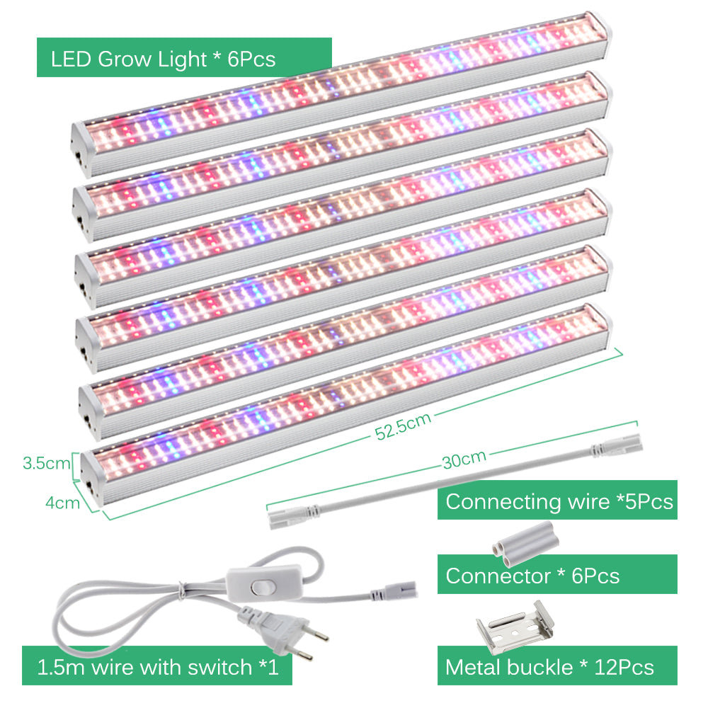 GRAXIDEA LED Grow Light Bar Full Spectrum AC100-265V SMD2835 For Plants Fruit Trees 6Pcs Set
