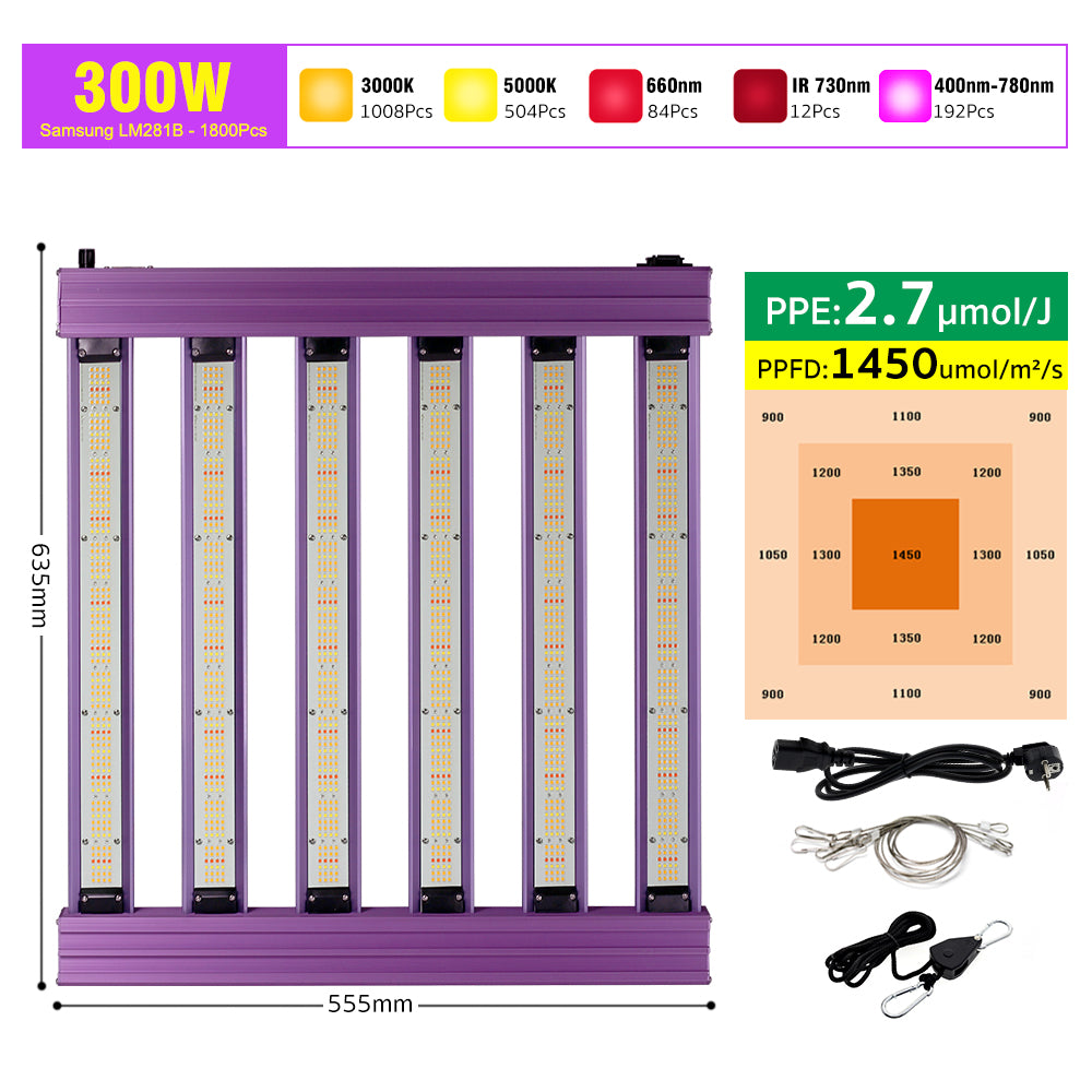 GRAXIDEA 300W Full Spectrum LED Grow Light AC100-277V LM281B For Hydroponics Greenhouse Flowers Seeds Growth Lamp