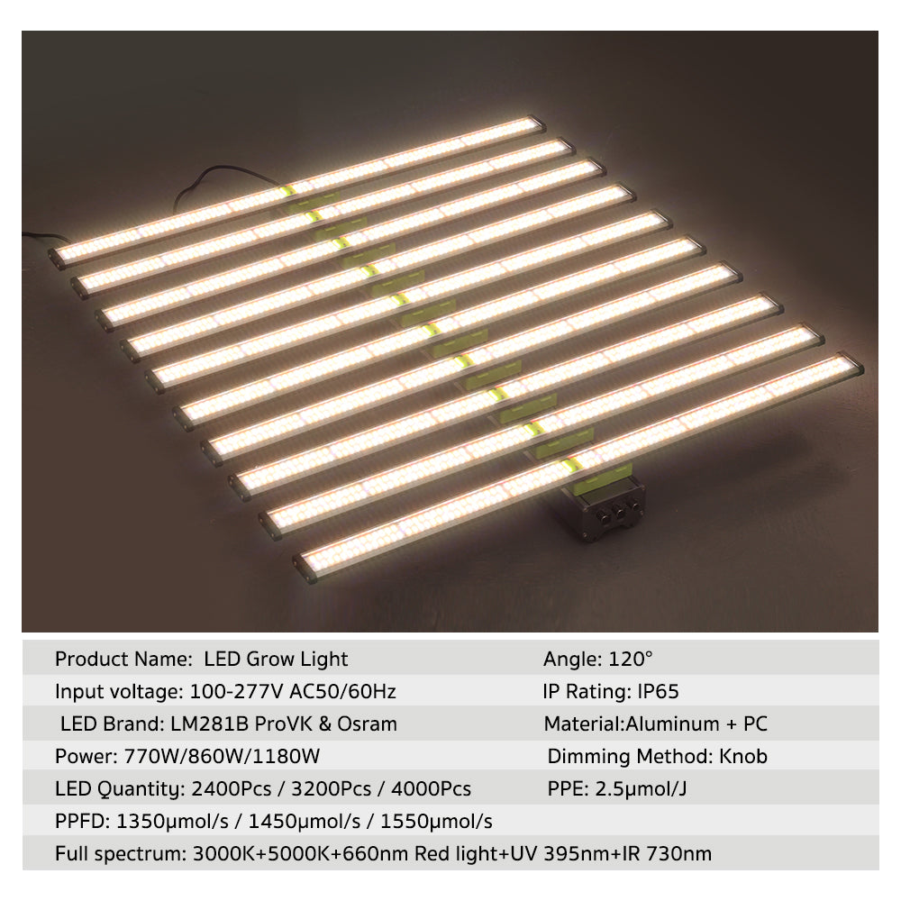 GRAXIDEA LED 770W 860W 1180W Full Spectrum LED Grow Light LM281B ProVK&Osram Dimmable Growbox For Greenhouse Tent Plants