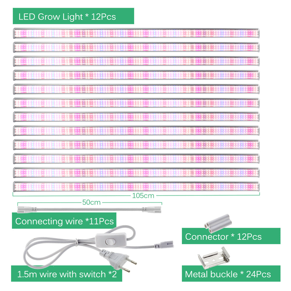 GRAXIDEA LED Grow Light Bar Full Spectrum AC100-265V SMD2835 For Plants Fruit Trees 12Pcs Set