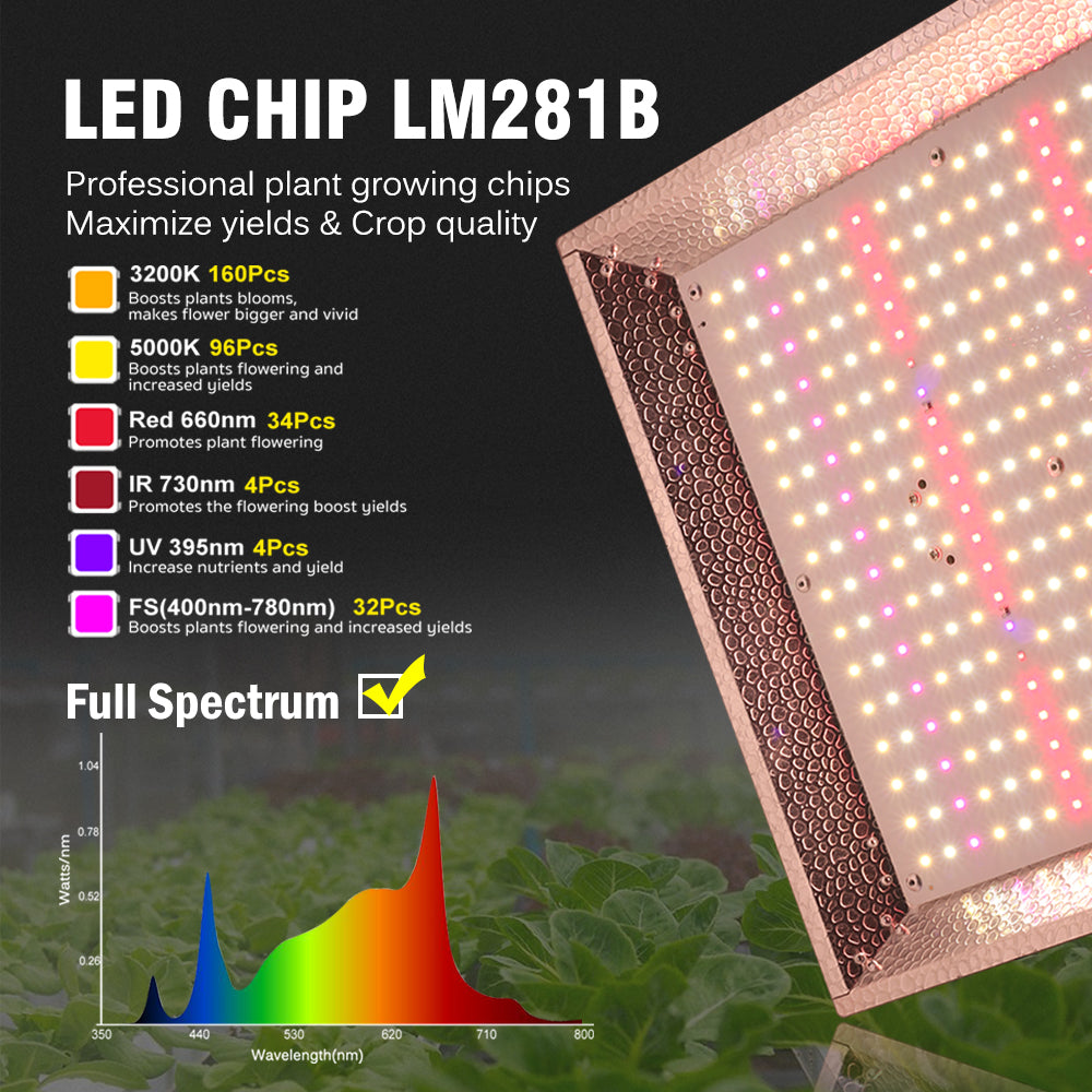 GRAXIDEA grow light 100W Full Spectrum LED Grow Light LM281B High Brightness For Greenhouse Plants Seeding Veg Flowers