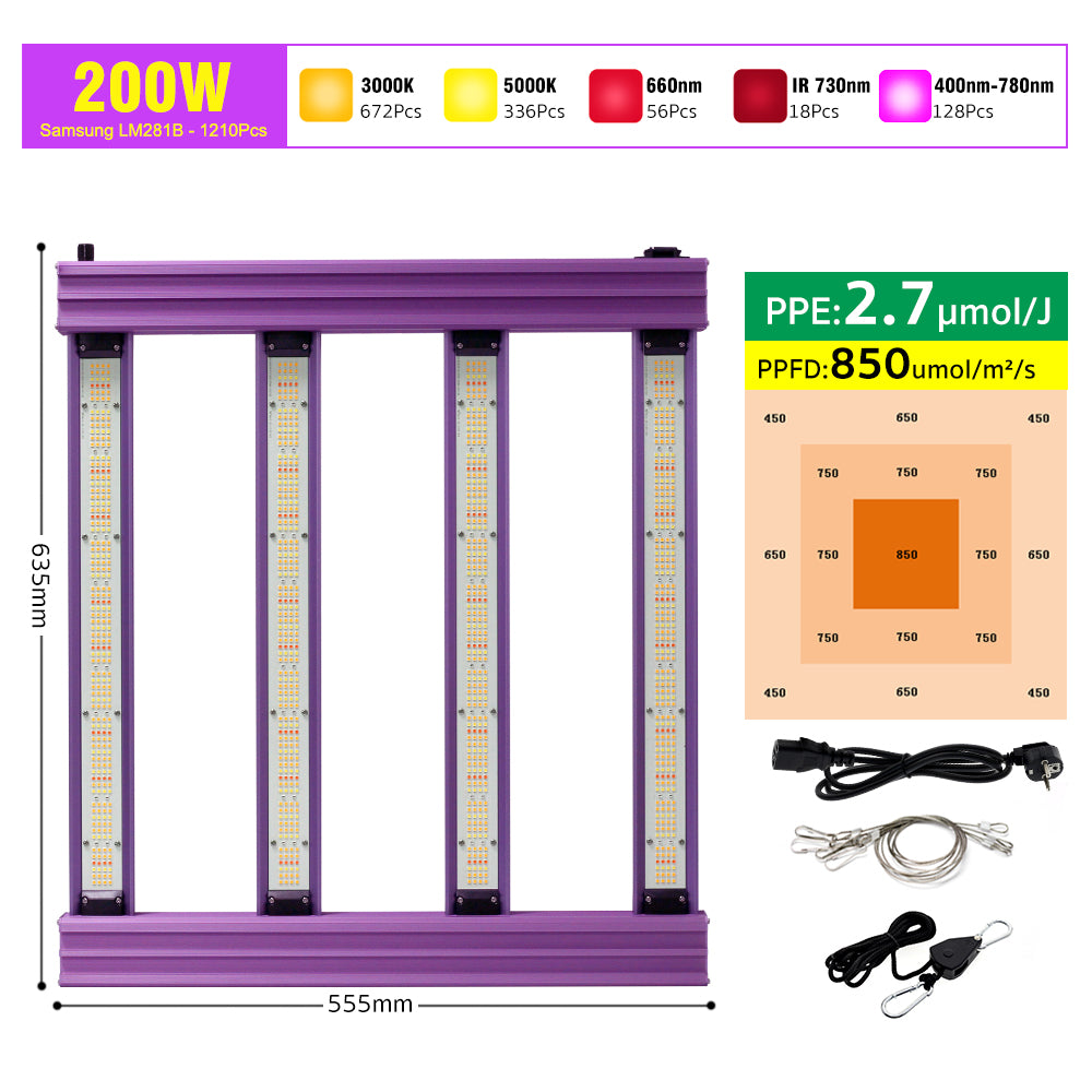 GRAXIDEA   200W Full Spectrum LED Grow Light AC100-277V LM281B For Hydroponics Greenhouse Flowers Seeds Growth Lamp